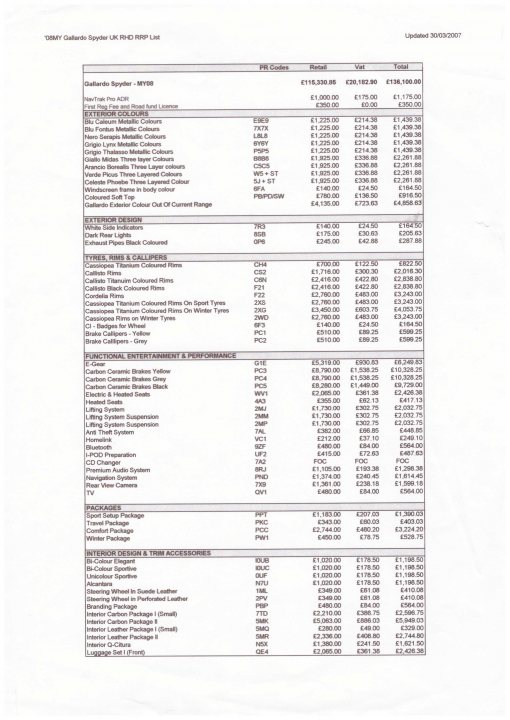 Gallardo pre LP original pricelist - Page 1 - Gallardo/Huracan - PistonHeads UK