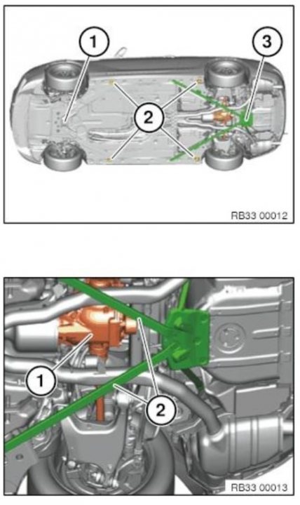 Putting an F11 on axle stands...how? - Page 1 - BMW General - PistonHeads UK - The image presents two photographs of the same subject, a car engine, but with different views. In one photo, the engine is shown from an overhead perspective, revealing its internal components and various mechanical parts that are typically associated with such structures. This view allows for a comprehensive understanding of the layout and arrangement of the components within the engine.

The second photo provides a different angle on the car engine, offering a side view that focuses more on the assembly process rather than the internal workings. The image is annotated instructional diagram, guiding viewers through the steps to properly install or replace the parts in question. This particular diagram highlights the positioning of certain parts and serves as a visual guide for those looking to repair their car engine.