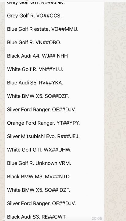 RE: VW Passat Estate R-Line Edition | Driven - Page 6 - General Gassing - PistonHeads - The image displays a computer screen with a list of golf course names in black text on a white background. Each name is preceded by a unique identifier, such as "White Golf R" or "Orange Ford Ranger." The list appears to be part of an online form or application for some kind of vehicle rental or reservation service, as suggested by the presence of car models and codes in the image. The layout is clean and organized with each item on a new line. There are no visible buttons or interactive elements in this portion of the screen, implying that it is likely a static or preview page rather than an active user interface.