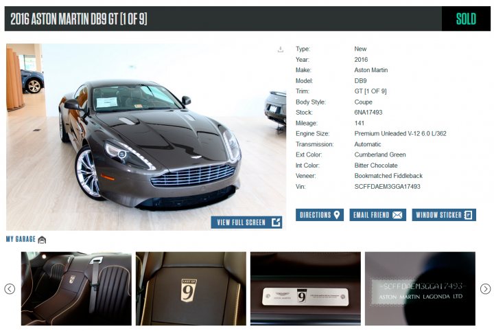 DB9 Production Numbers - Page 1 - Aston Martin - PistonHeads - The image shows a screenshot of a webpage displaying a photo of a black Aston Martin DB11 car. The car is parked in an indoor setting, as suggested by the context of the photo. The website appears to be a real estate listing, given the layout and text elements, which include a title, price tag, and a brief description of the property. The webpage features a navigation bar at the top with links to various pages or sections, such as Home, About Us, and others. At the bottom, there's an area for contact information or a form to inquire about the property. The overall impression is that of an online listing service providing a glimpse of a luxury car displayed within a real estate context.