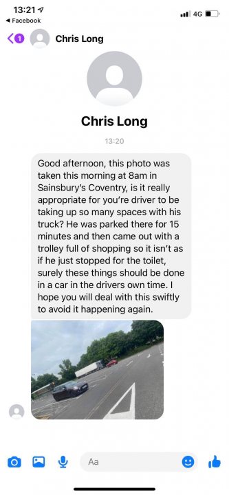 Juvenile things that make you snigger (Vol. 3) - Page 87 - The Lounge - PistonHeads UK - The image shows a screenshot of a smartphone displaying a social media post. The post features a text overlay that reads, "Good morning this is my driver... I will be doing some things for you shortly... Don't worry if you see me doing this... I will be done with it soon... Hopefully." Accompanying the text is an image of a person walking on a sidewalk in front of a vehicle. The image has been shared by someone named "Chris Long," as indicated by the profile picture at the top. A car is visible in the background of the image, suggesting that the photo may have been taken from inside the car, possibly by the driver mentioned in the post.