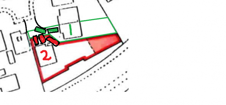 Problem with shared driveway that belongs to me - Page 1 - General Gassing - PistonHeads - This image appears to be a simple schematic floor plan. The plan features a layout with several labeled areas. One side of the drawing has been accentuated with a solid red line. There is a visible path or direction marked with a line filled with green color, suggesting exploring or navigating in this imagined space. The floor plan includes labels for different room or area definitions, and there is also text that reads "12." The overall color scheme of the floor plan is quite muted, with the exception of the prominent red and green highlights.