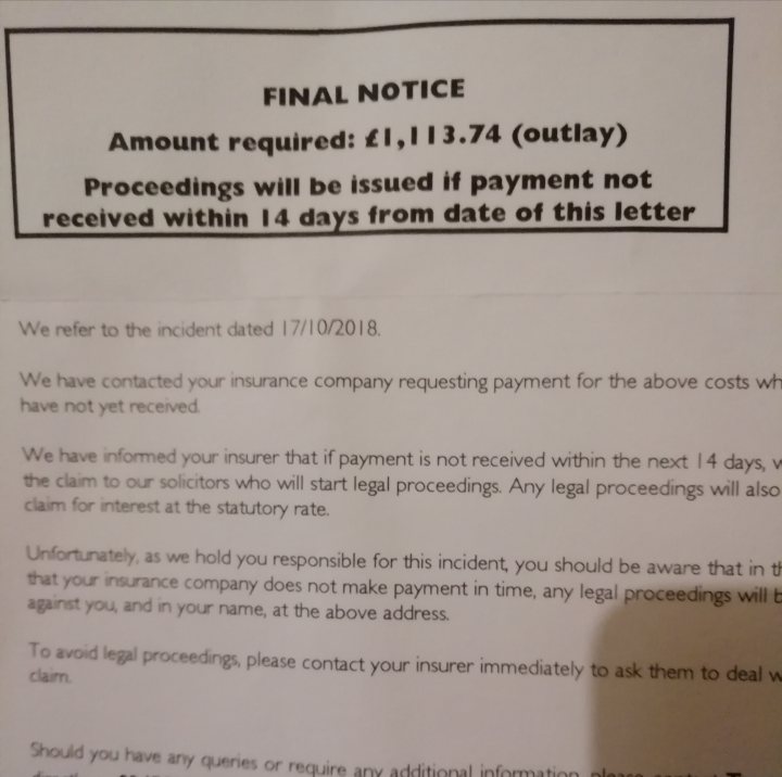 Insurer not paying for third party's claim - Page 1 - Speed, Plod & the Law - PistonHeads - 