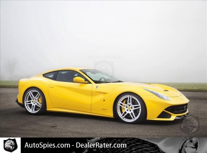 C7 - Page 1 - Corvettes - PistonHeads - This is a high-resolution photograph showing a striking yellow sports car positioned on an overcast day. The vehicle is characterized by its sleek design, low profile, and large, distinctive alloy wheels. The car appears to be ready to hit the road, indicated by the wet road surface suggesting recent rain. The AutoSpies.com watermark and dealerrater.com URL suggest the image is likely from an online listing service for sports cars.