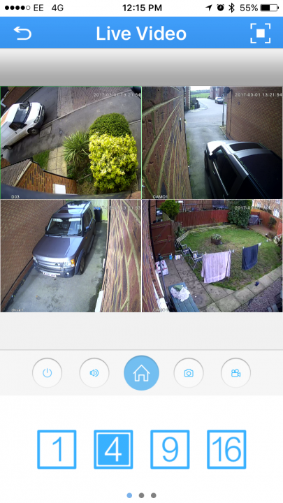 CCTV; where can they be pointed? - Page 1 - Speed, Plod & the Law - PistonHeads - The image shows a screenshot of a mobile phone display, indicating the capacity to listen to an audio clip. The most prominent feature is the sandwich bun in focus in the center of the frame. The bun appears to be freshly baked, with the crust golden brown. The dark interior of the bun suggests it may be used to hold a sandwich. In the foreground, there is a digital display showing "16", and below that, a section labeled "Live Video" which is presumably a feature of a video player application. In the background, there are four smaller images of a residential area, including a parked car, a driveway, a backyard, and a house from a webcam or a security system. The date and time of the video are not visible in the current image. The style of the image is a screenshot taken from a phone, capturing the interface of an application with a focus on the audio control and the captured live feed.