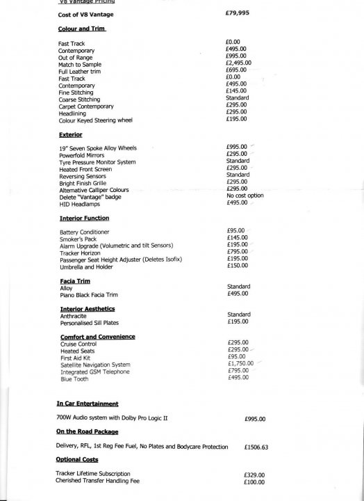 V8V 2005 Price List With Options - Page 1 - Aston Martin - PistonHeads