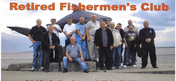 Where's this place ?? - Page 1 - North East - PistonHeads - The image is a color photograph featuring a group of older gentlemen in various poses. They are standing and sitting on an uneven surface, typically outdoors given the natural light. The photo is titled "Retired Fisherman's Club" and has a years reference at the bottom, along with a registration or membership year. The attire of the individuals suggests a casual meeting or club gathering. The context of the photograph implies it is an official club photo intended to show camaraderie and participation in the activities of the Retired Fishermen's Club.