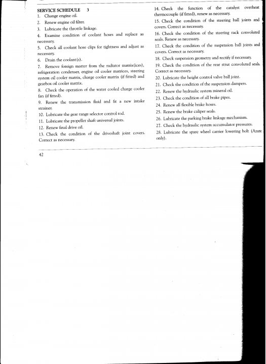 Bentley Turbo R (90) Service Requirements - Page 1 - Rolls Royce & Bentley - PistonHeads - The image displays a service schedule page, seemingly taken from a car manual. It lists 19 different items to service and inspect, all listed in black ink on a white background. The items span from "Change engine oil" to "Check for cooling system leaks." The text is clear and organized, likely found in section 2 of a vehicle's owner's manual. This page appears to be designed for detail-oriented individuals who are attentive to car maintenance.