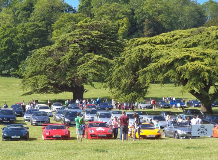 Wilton house  - Page 1 - South West - PistonHeads - The image showcases a vibrant scene at a car show held in a lush, green park. The park is packed with attendees and an array of cars, ranging from classic models to sleek modern ones. The setting creates a picturesque backdrop with trees surrounding the field, adding a touch of nature to the atmosphere. The presence of people strolling around the cars and socializing indicates a high level of interest in the event. The colors of the cars vary greatly, adding a splash of color to the serene green background.