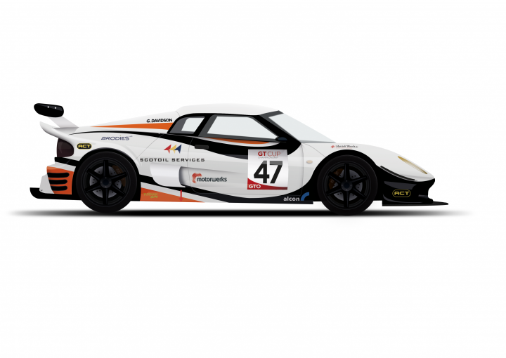 A car is parked on the side of the road - Pistonheads - The image features a modern sports car presented from a side angle on a white background. The car has a sleek and aerodynamic design with prominent rear muscle and the number 47 is visible on the side, suggesting it could be a racecar or a leisure car used for racing events. The vehicle's colors are predominantly white and orange, with black wheels contrasting against the car's body. The branding on the car is not fully described but includes a hint of "Scotland" and "Becaro," along with "47." The style of the image is a clean, almostCGI-like rendering, giving it a polished and professional appearance.