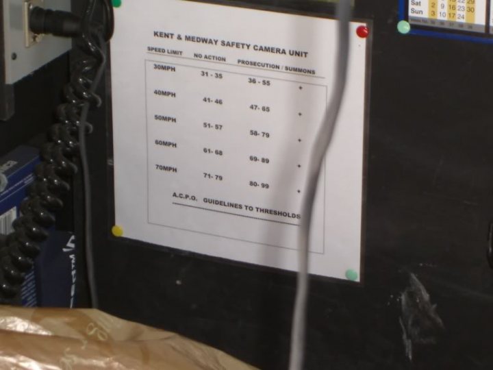 Mobile Camera M6, GPS 74MPH.... outcome? - Page 1 - Speed, Plod & the Law - PistonHeads - The image captures a safety inspired sign located prominently on the wall. The sign reads "Kent & Medway Safety Camera Unit" with detailed instructions that presumably relate to the operation or monitoring of safety cameras in the area. Beneath this, there's a list of timings and corresponding surcharge amounts, possibly indicating when the cameras operate and the consequences individuals may face for violating these timings. Despite the image's confined view, it provides a clear message about the safety measures enforced in the area.