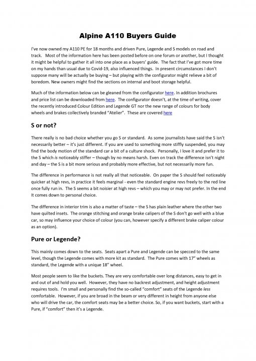 New A110 Buyers Guide - Page 1 - French Bred - PistonHeads - The image displays a text document that appears to be the front page of a website, or possibly an article. The text is in English and discusses various topics such as "What is the deal with 4k TV?" and "Why do you want a smartphone?". There's a heading at the top which reads "Alpine A10 Buyers Guide." The style of the document suggests it's informative or promotional in nature, providing information to potential buyers of an Alpine A10 product.