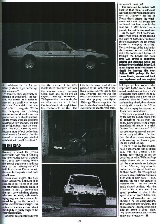 Ginetta Book - Page 1 - Ginetta - PistonHeads - The image appears to be a collage of black and white photographs related to the development and use of cars over time. The photographs feature various models and years of vehicles, with different designs and styles. One of the photos shows a scene of a person interacting with a car, suggesting a practical or lifestyle context. The text and headlines overlaying the images include references to models, features, and uses of cars, indicating the articles may contain information on automotive trends or innovations. The overall theme of the image reflects the historical and technological advancements in the automotive industry.