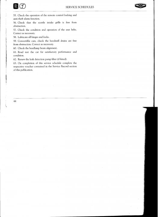 Bentley Turbo R (90) Service Requirements - Page 1 - Rolls Royce & Bentley - PistonHeads - This image displays a page of a repair service manual for heating/air conditioning units. The page is numbered 44 and contains a list item related to the servicing of a particular model of air conditioning unit. The text is in English and leads by instructing the reader to check the operation of the remote control or temperature control panel. The instructions appear to be a series of tasks and safety measures to follow during the servicing of the equipment. The text is printed in black ink on a white sheet of paper. The image's resolution is low, making occasional readability difficult.