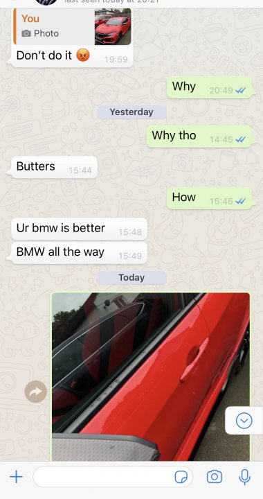 So THESE are the cars that impress the opposite sex. - Page 1 - General Gassing - PistonHeads - The image presents a scene from a social media platform, specifically an Instagram story. It's a screenshot of a post by "Bmw All the way", as indicated by the username displayed at the top left corner. 

The main part of the screen displays a photo of a red BMW car, which is the primary focus of the image. The car's vibrant color and sleek design stand out against the backdrop. 

Overlaying this photo are two pieces of text, one in the top right corner and another at the bottom left corner. These texts appear to be captions or comments related to the image, but they are too small to read clearly from this perspective. 

In addition to the car photo, there's a smaller picture embedded within it. This smaller photo depicts a different scene, which is of a person's hands holding a cake. The text accompanying this cake photo reads "Ur bmw is better than how", suggesting a comparison between the car in the main image and another BMW or perhaps even the cake itself! 

The overall layout of the image suggests it's a typical Instagram story, where one photo serves as a main image with additional context provided by embedded photos and accompanying text. The design of the interface is consistent with the Instagram app, further indicating that this image was indeed captured from an Instagram account.