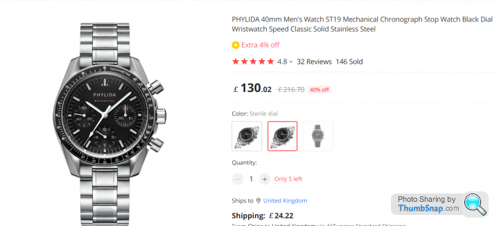 PHYLIDA 40mm Men's Watch ST19 Mechanical Chronograph Stop Watch