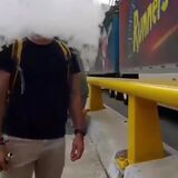 The wind effect of a passing truck visualized