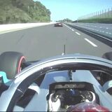 Lewis Hamilton weaving through flying debris at 200 mph